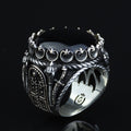 Men Silver Large Black Onyx Ring , Round Unique Mens Handmade Big Ring, Sword Men Sterling Silver Ring