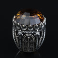 Silver Large Sultanite Stone Ring, Silver Sword Signet Style Ring, Man Handmade Silver Ring
