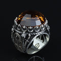 Silver Large Sultanite Stone Ring, Silver Sword Signet Style Ring, Man Handmade Silver Ring