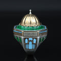 Silver Handmade Mosque Ring, Al-Aqsa Mosque ring , Men Unique Ring, Emerald Gemstone İslamıc Ring, Ottoman Style Handmade İslamic Gift