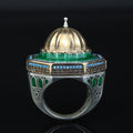 Silver Handmade Mosque Ring, Al-Aqsa Mosque ring , Men Unique Ring, Emerald Gemstone İslamıc Ring, Ottoman Style Handmade İslamic Gift