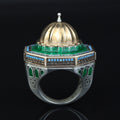 Silver Handmade Mosque Ring, Al-Aqsa Mosque ring , Men Unique Ring, Emerald Gemstone İslamıc Ring, Ottoman Style Handmade İslamic Gift