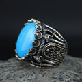 925K Sterling Silver Turquoise Sword Round Ring, Large Turquoise  Signet Turquoise Ring, Turkish Handmade Ring