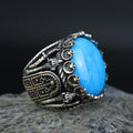 925K Sterling Silver Turquoise Sword Round Ring, Large Turquoise  Signet Turquoise Ring, Turkish Handmade Ring