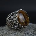 Tiger Eye Ring , Large Turkish Handmade Ring , Round Ottoman Mens Ring, Man Large Ring ,Signet Gemstone Ring
