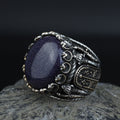 Man Natural Star Stone Ring, Sword Figured 925k Sterling Silver Handmade Ring, Turkish Handmade Ring