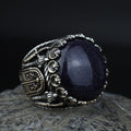 Man Natural Star Stone Ring, Sword Figured 925k Sterling Silver Handmade Ring, Turkish Handmade Ring