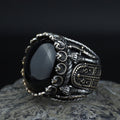 Men Silver Large Black Onyx Ring , Round Unique Mens Handmade Big Ring, Sword Men Sterling Silver Ring