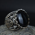 Men Silver Large Black Onyx Ring , Round Unique Mens Handmade Big Ring, Sword Men Sterling Silver Ring