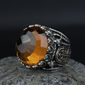 Silver Large Sultanite Stone Ring, Silver Sword Signet Style Ring, Man Handmade Silver Ring