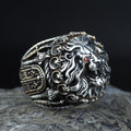 Silver Leon Head Ring, Ruby Eyes Leon Ring, Sword Figued Wild Lion Ring, Handmade Leon Animal Ring, Father Day Gift