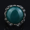 Mens Handmade Ring, Green Agate Ring ,Turkish Handmade Silver Men Ring ,Round Aqeeq Gemstone Ring, 925k Sterling Silver Ring