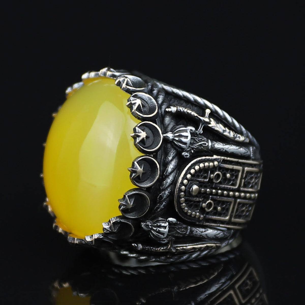 Men Handmade Ring, Round Yellow Agate 925 Silver Ring, Aqeeq Gemstone Ring , Genuine Yellow Agate Men Vintage Ring