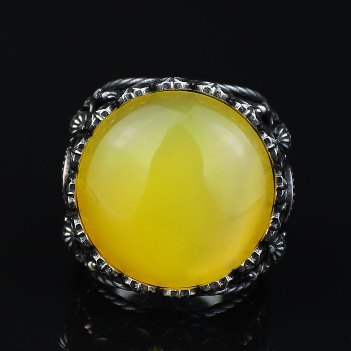 Men Handmade Ring, Round Yellow Agate 925 Silver Ring, Aqeeq Gemstone Ring , Genuine Yellow Agate Men Vintage Ring