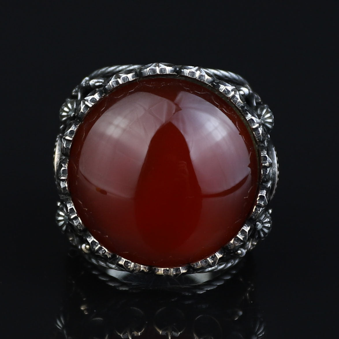 Men Handmade Ring, Round Red Agate Stone Ring , Silver Round Ring, Sword Figured 925k Sterling Silver Ring
