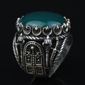 Mens Handmade Ring, Green Agate Ring ,Turkish Handmade Silver Men Ring ,Round Aqeeq Gemstone Ring, 925k Sterling Silver Ring