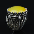 Men Handmade Ring, Round Yellow Agate 925 Silver Ring, Aqeeq Gemstone Ring , Genuine Yellow Agate Men Vintage Ring