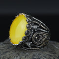 Men Handmade Ring, Round Yellow Agate 925 Silver Ring, Aqeeq Gemstone Ring , Genuine Yellow Agate Men Vintage Ring