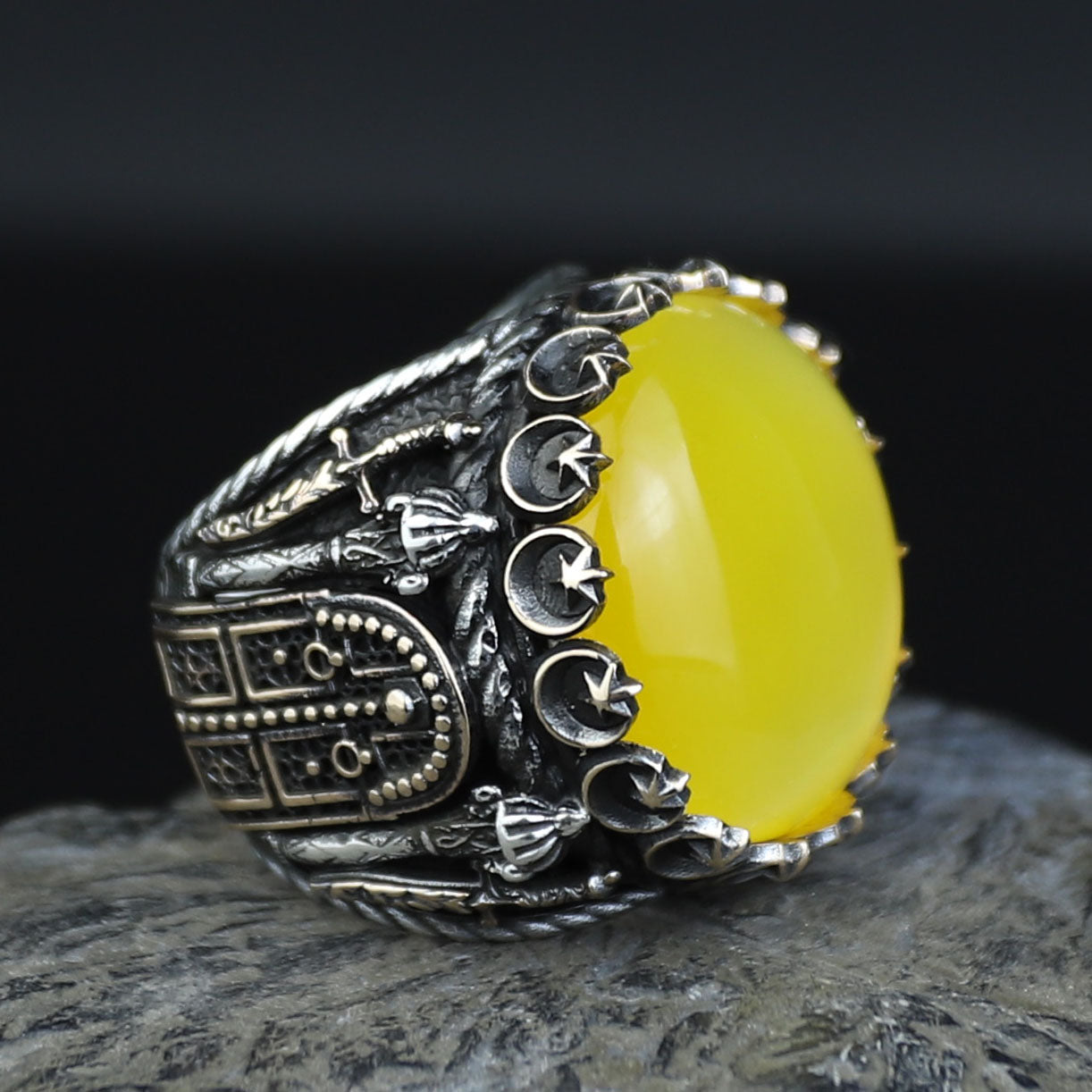 Men Handmade Ring, Round Yellow Agate 925 Silver Ring, Aqeeq Gemstone Ring , Genuine Yellow Agate Men Vintage Ring