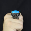 925K Sterling Silver Turquoise Sword Round Ring, Large Turquoise  Signet Turquoise Ring, Turkish Handmade Ring