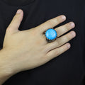 925K Sterling Silver Turquoise Sword Round Ring, Large Turquoise  Signet Turquoise Ring, Turkish Handmade Ring