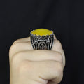 Men Handmade Ring, Round Yellow Agate 925 Silver Ring, Aqeeq Gemstone Ring , Genuine Yellow Agate Men Vintage Ring