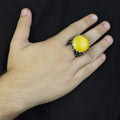 Men Handmade Ring, Round Yellow Agate 925 Silver Ring, Aqeeq Gemstone Ring , Genuine Yellow Agate Men Vintage Ring