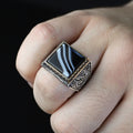 Men Handmade Solid Silver Square Black Onyx Gemstone Ring