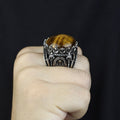 Tiger Eye Ring , Large Turkish Handmade Ring , Round Ottoman Mens Ring, Man Large Ring ,Signet Gemstone Ring