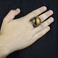 Tiger Eye Ring , Large Turkish Handmade Ring , Round Ottoman Mens Ring, Man Large Ring ,Signet Gemstone Ring