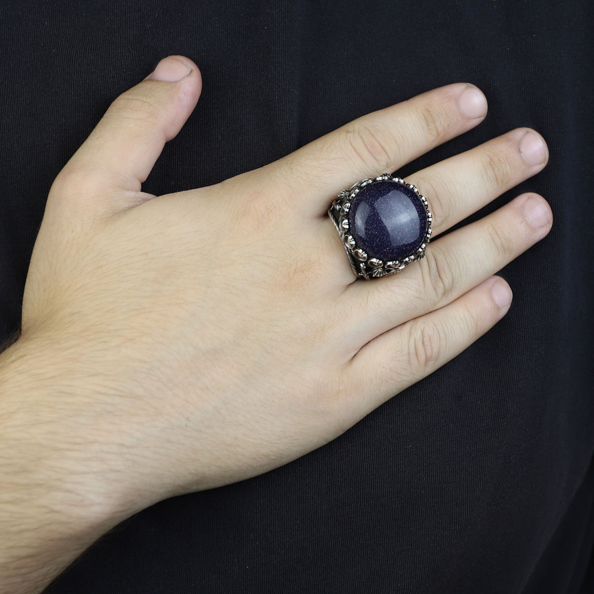 Man Natural Star Stone Ring, Sword Figured 925k Sterling Silver Handmade Ring, Turkish Handmade Ring
