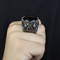 Men Silver Large Black Onyx Ring , Round Unique Mens Handmade Big Ring, Sword Men Sterling Silver Ring
