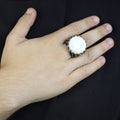 Mens Mother of Pearl Ring , Round Large Silver Ring , Sword Figured Silver Pearl Ring, 925K Sterling Silver
