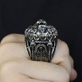 Silver Leon Head Ring, Ruby Eyes Leon Ring, Sword Figued Wild Lion Ring, Handmade Leon Animal Ring, Father Day Gift