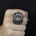 Silver Leon Head Ring, Ruby Eyes Leon Ring, Sword Figued Wild Lion Ring, Handmade Leon Animal Ring, Father Day Gift