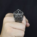 925 Silver Ruby Eyes Wolf Head Ring, Sword Signet Men Ring, Engraved Large Handmade Ring