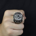 925 Silver Ruby Eyes Wolf Head Ring, Sword Signet Men Ring, Engraved Large Handmade Ring