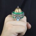 Silver Handmade Mosque Ring, Al-Aqsa Mosque ring , Men Unique Ring, Emerald Gemstone İslamıc Ring, Ottoman Style Handmade İslamic Gift