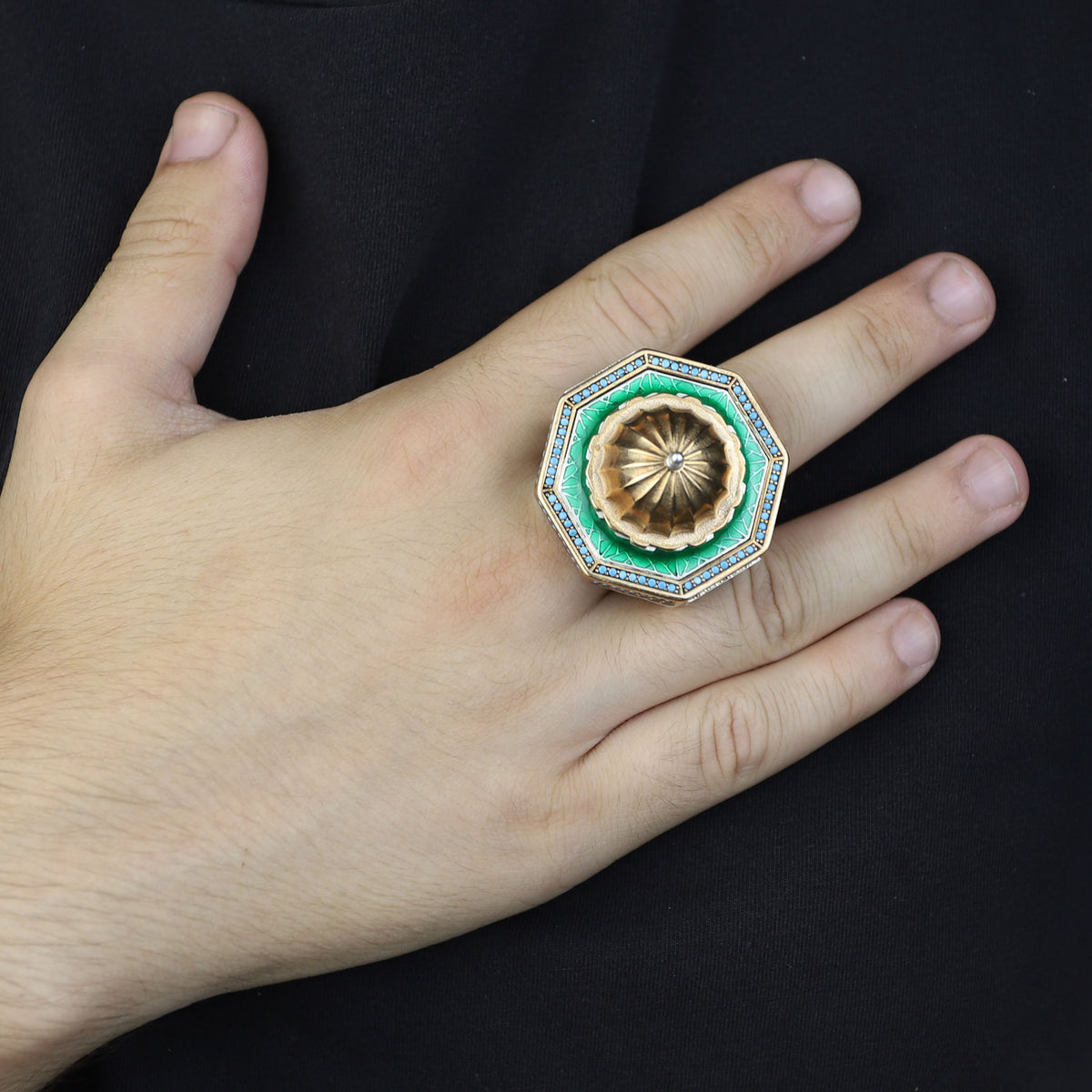 Silver Handmade Mosque Ring, Al-Aqsa Mosque ring , Men Unique Ring, Emerald Gemstone İslamıc Ring, Ottoman Style Handmade İslamic Gift