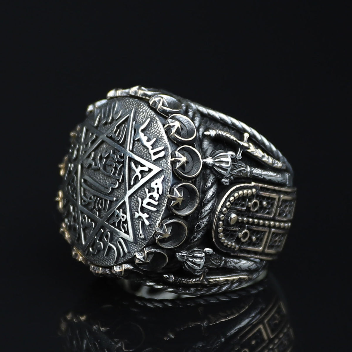 Silver Handmade Ring , Round Silver Seal Of Solomon Ring, Sword Figured Solomon Signet Ring, King Solomon Ring