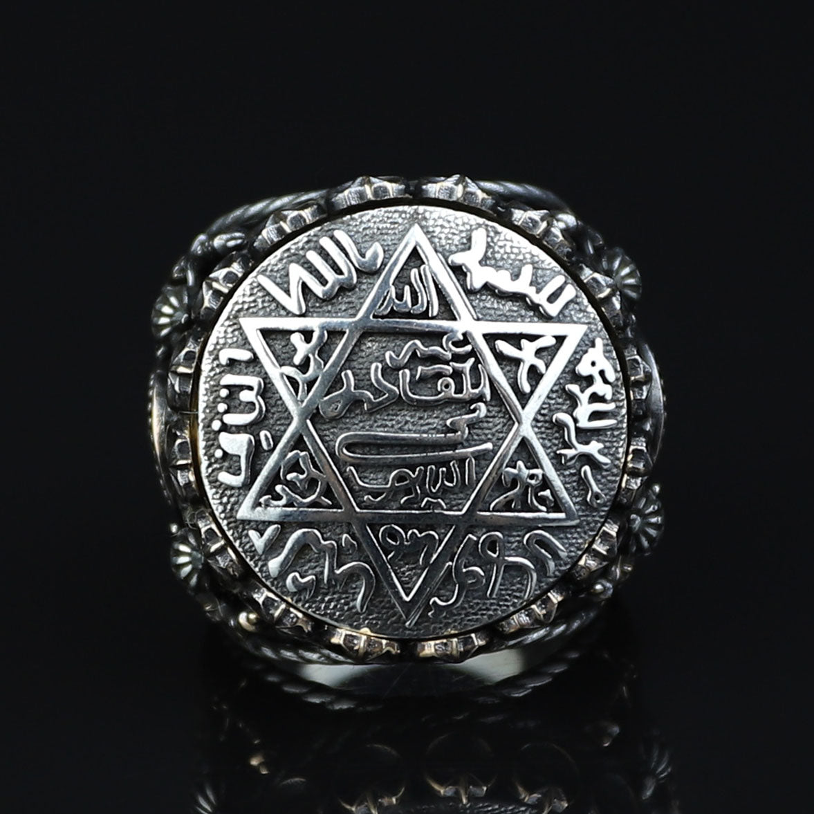 Silver Handmade Ring , Round Silver Seal Of Solomon Ring, Sword Figured Solomon Signet Ring, King Solomon Ring