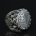 Silver Handmade Ring , Round Silver Seal Of Solomon Ring, Sword Figured Solomon Signet Ring, King Solomon Ring