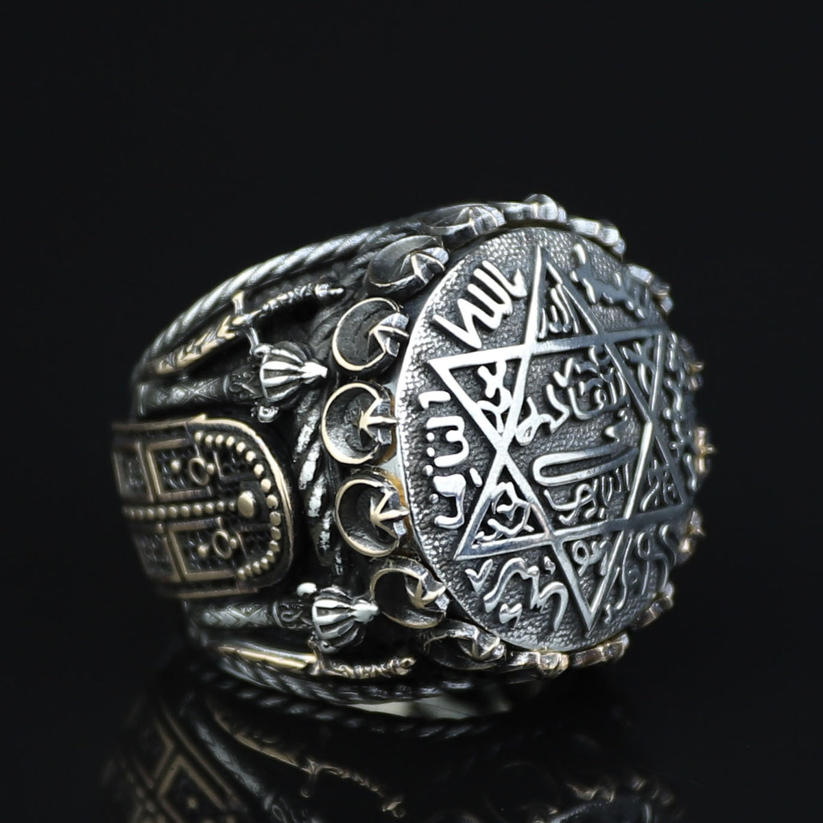 Silver Handmade Ring , Round Silver Seal Of Solomon Ring, Sword Figured Solomon Signet Ring, King Solomon Ring