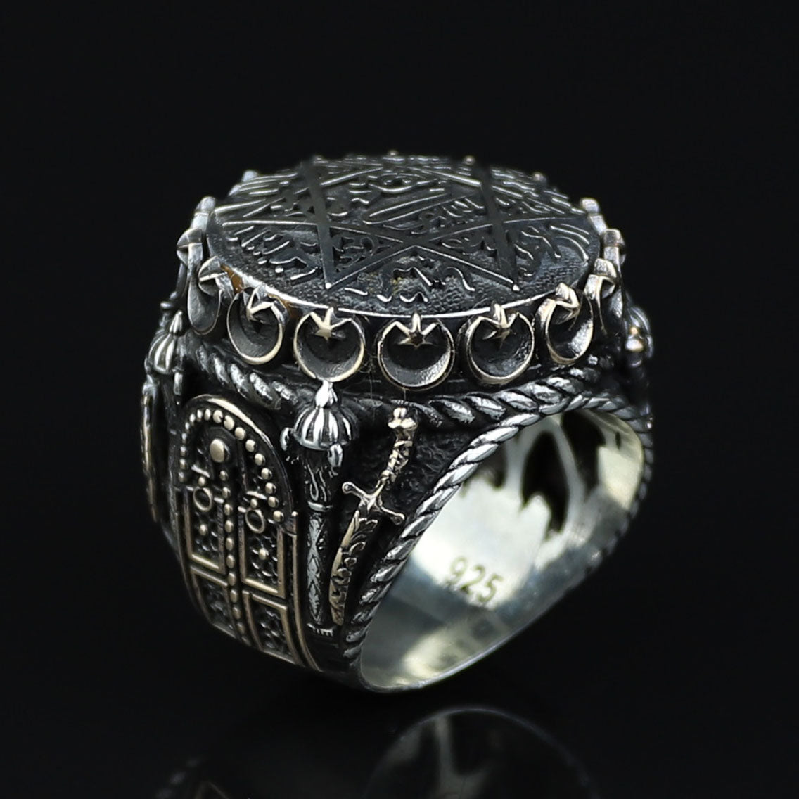 Silver Handmade Ring , Round Silver Seal Of Solomon Ring, Sword Figured Solomon Signet Ring, King Solomon Ring