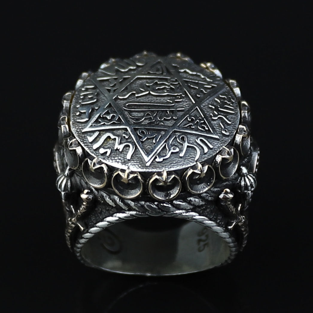 Silver Handmade Ring , Round Silver Seal Of Solomon Ring, Sword Figured Solomon Signet Ring, King Solomon Ring
