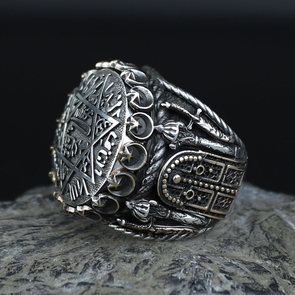Silver Handmade Ring , Round Silver Seal Of Solomon Ring, Sword Figured Solomon Signet Ring, King Solomon Ring