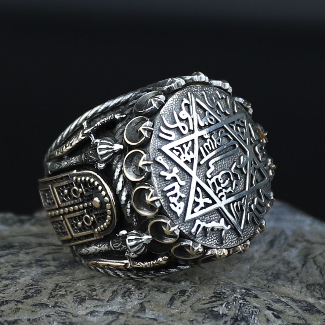 Silver Handmade Ring , Round Silver Seal Of Solomon Ring, Sword Figured Solomon Signet Ring, King Solomon Ring