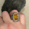 Men Handmade Engraved Yellow Citrine Gemstone Ottoman Style Solid Silver Ring