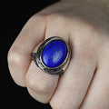 925 Solid Silver Men Oval Natural Lapis Lazuli Ottoman Style Ring