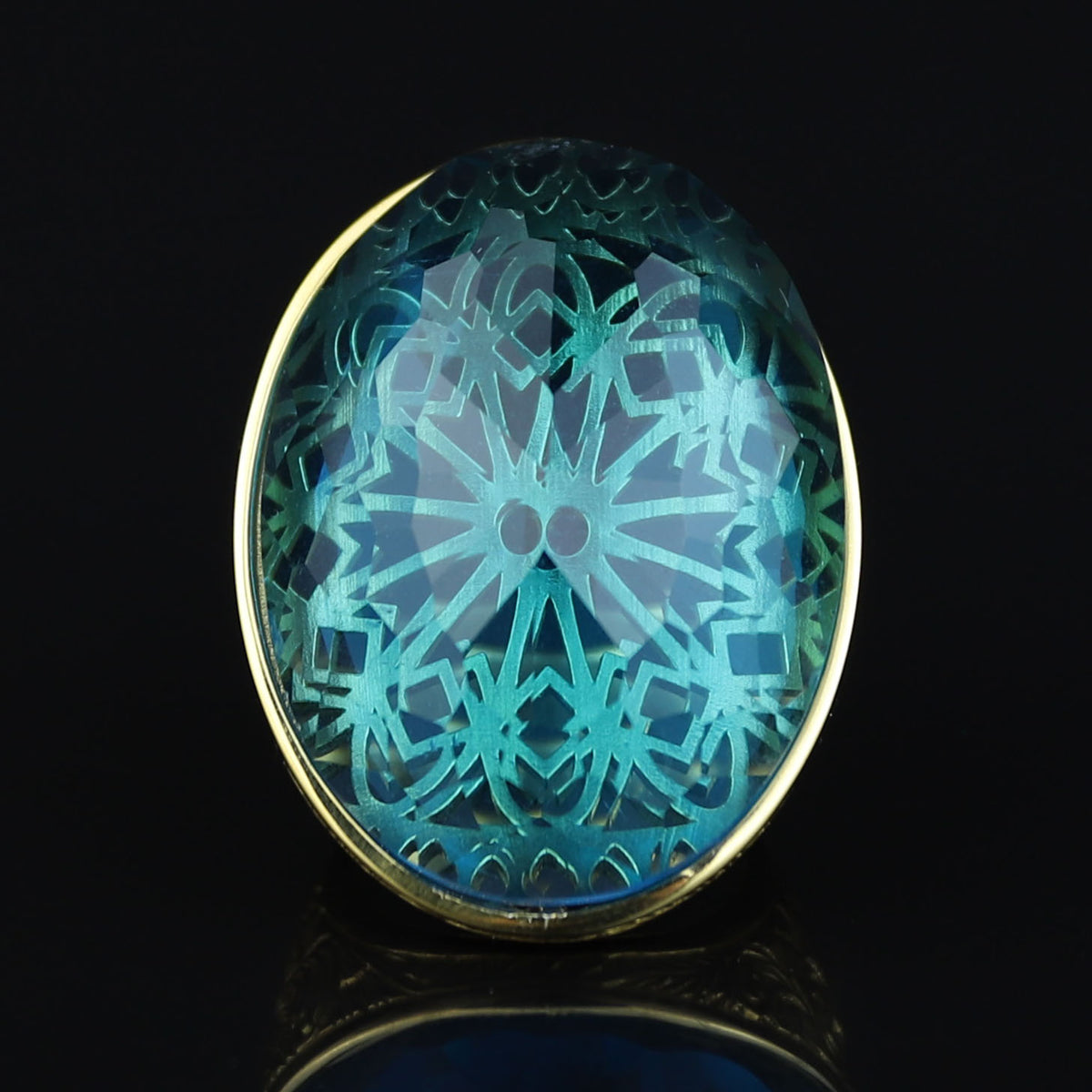 18K Gold Large Aquamarine Men Ring, Handmade Engraved Vintage Ring, Turkish Handmade Blue Gemstone Ring